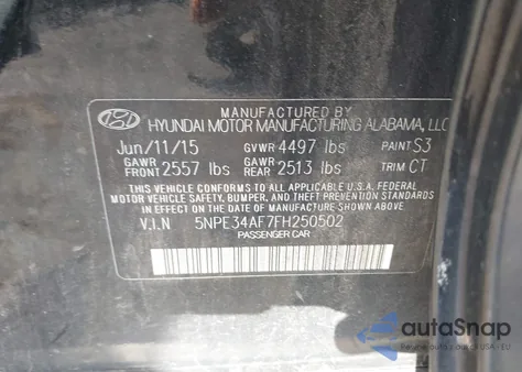 2015 Hyundai Sonata Limited z USA, uszkodzony, nr VIN 5NPE34AF7FH250502